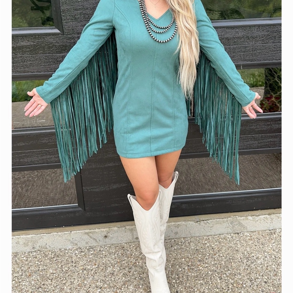 Western Rustic Orange Fringe Suede Dress *Never Worn*